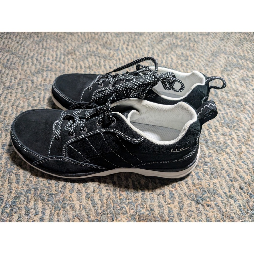 LL Bean Womens 9.5 Walking Shoes Black Suede Sneakers 501754